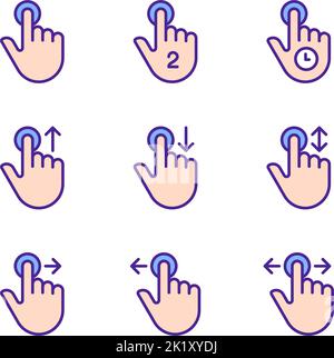 Touchscreen control pixel perfect RGB color icons set Stock Vector