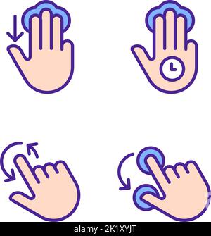 Multi touch control pixel perfect RGB color icons set Stock Vector