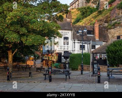 Ye Olde Trip to Jerusalem pub attached to Castle Rock below Nottingham Castle in Nottingham Nottinghamshire England Stock Photo