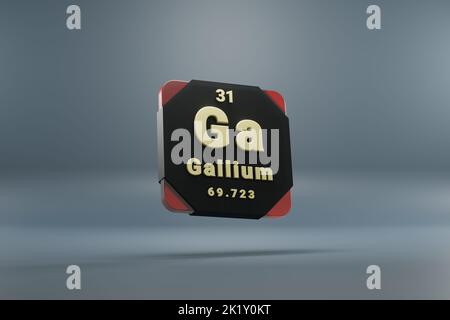 Beautiful abstract illustrations Standing black and red Gallium  element of the periodic table. Modern design with golden elements, 3d rendering illus Stock Photo