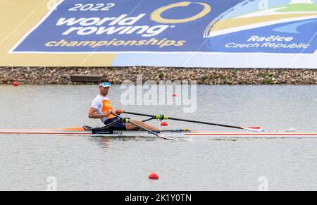 Melvin Twellaar of Netherlands competing during Day 4 of the 2022 World Rowing Championships at the Labe Arena Racice on September 21, 2022 in Racice, Czech Republic. (CTK Photo/Ondrej Hajek) Stock Photo