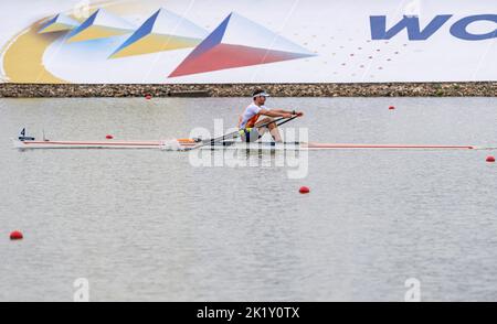 Melvin Twellaar of Netherlands competing during Day 4 of the 2022 World Rowing Championships at the Labe Arena Racice on September 21, 2022 in Racice, Czech Republic. (CTK Photo/Ondrej Hajek)