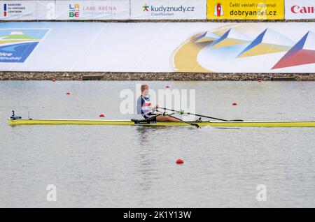 Racice, Czech Republic. 21st Sep, 2022. Oliver Zeidler of Germany competing during Day 4 of the 2022 World Rowing Championships at the Labe Arena Racice on September 21, 2022 in Racice, Czech Republic. Credit: Ondrej Hajek/CTK Photo/Alamy Live News Stock Photo
