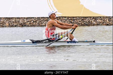 Piotr Plominski of Poland competing during Day 4 of the 2022 World Rowing Championships at the Labe Arena Racice on September 21, 2022 in Racice, Czech Republic. (CTK Photo/Ondrej Hajek)