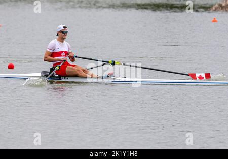 Trevor Jones of Canada competing during Day 4 of the 2022 World Rowing Championships at the Labe Arena Racice on September 21, 2022 in Racice, Czech Republic. (CTK Photo/Ondrej Hajek)