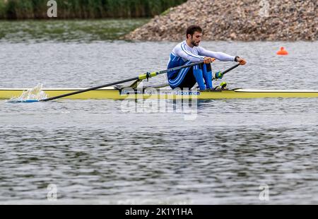 Stefanos Ntuskos  of Greece competing during Day 4 of the 2022 World Rowing Championships at the Labe Arena Racice on September 21, 2022 in Racice, Czech Republic. (CTK Photo/Ondrej Hajek) Stock Photo