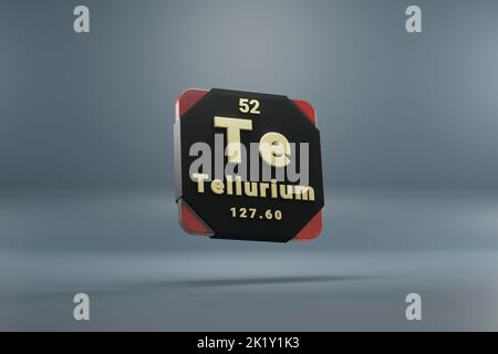 Beautiful abstract illustrations Standing black and red Tellurium  element of the periodic table. Modern design with golden elements, 3d rendering ill Stock Photo