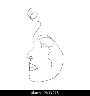 Continuous line drawing of portrait of a beautiful Woman's face. Minimalism art. Stock Vector