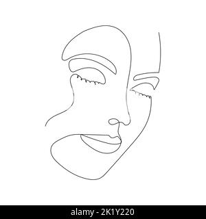 Continuous line drawing of portrait of a beautiful Woman's face. Minimalism art. Stock Vector