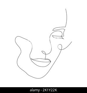 Continuous line drawing of portrait of a beautiful Woman's face. Minimalism art. Stock Vector