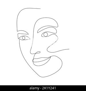 Continuous line drawing of portrait of a beautiful Woman's face. Minimalism art. Stock Vector