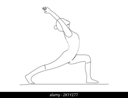 Continuous line drawing. Woman doing exercise in yoga pose. Vector ...