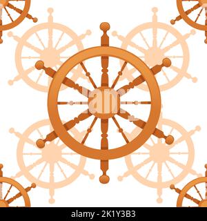 Seamless pattern Wooden ship helm vector illustration on white background Stock Vector