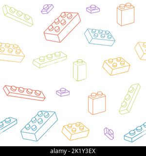 Seamless pattern of colored brick block toys different sizes and types vector illustration on white background Stock Vector