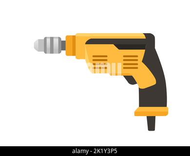 Wired hand drill yellow color vector illustration isolated on white background Stock Vector