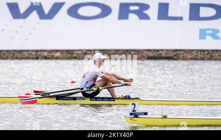 Racice, Czech Republic. 21st Sep, 2022. Kjetil Borch of Norway competing during Day 4 of the 2022 World Rowing Championships at the Labe Arena Racice on September 21, 2022 in Racice, Czech Republic. Credit: Ondrej Hajek/CTK Photo/Alamy Live News Stock Photo