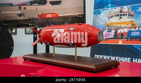 December 8, 2021, Sochi, Russia. The layout of the Russian autonomous uninhabited underwater vehicle Vityaz-D. Stock Photo