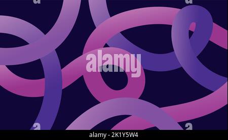 Violet tangled ribbons. Curved lines that intertwine and overlap on dark blue background. Stock Vector