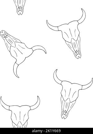 Vector seamless pattern of hand drawn doodle sketch cow bull skull isolated on white background Stock Vector