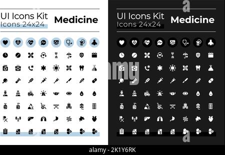 Medicine glyph ui icons set for dark, light mode Stock Vector