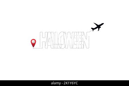 Happy halloween concept, destination with route. Halloween trip logo. Stock Vector