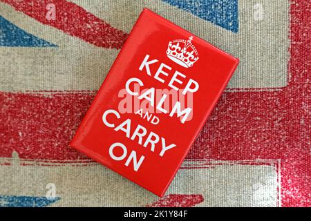 Keep calm and carry on message on Great British union flag Stock Photo