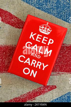 Keep calm and carry on message on Great British union flag Stock Photo