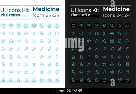 Medicine pixel perfect gradient linear ui icons set for dark, light mode Stock Vector