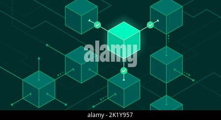Block validation in the blockchain and digital ledger, technology background Stock Vector