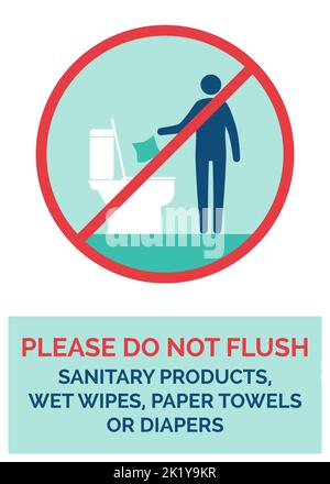 Do not flush sanitary products, wet wipes, paper towels or diapers vector sign Stock Vector