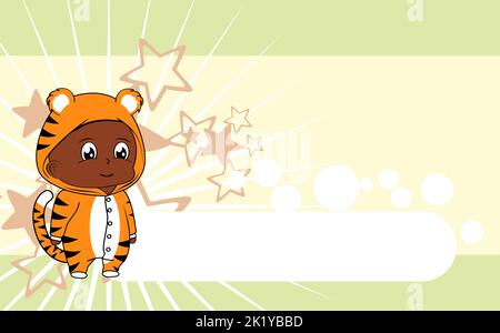 standing baby kid cartoon with tiger pijama illustration background in vector format Stock Vector