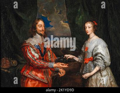 King Charles I (1600-1649) and Queen Henrietta Maria (1609-1669) of England, Scotland, and Ireland, portrait painting in oil on canvas by the Workshop of Anthony van Dyck, before 1641 Stock Photo