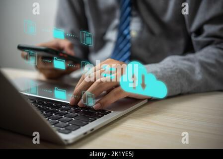 ftp file Transfer Protocol computer database download service folder software business backup recovery infrastructure glowing exchange information dat Stock Photo