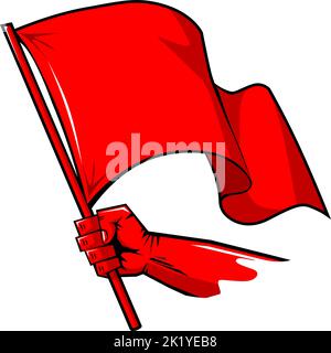 Man hand holding red flag of protest. Vector on transparent background Stock Vector