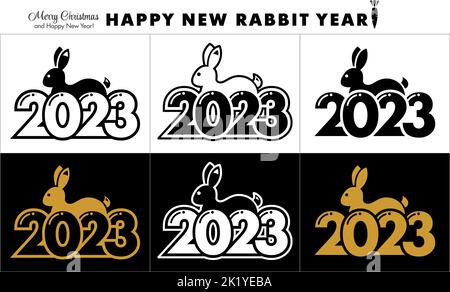 Chinese New Year 2023, year of the Rabbit. Template for calendar data. Vector on transparent and black background Stock Vector