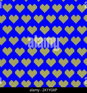 Vector seamless pattern with Ukrainian patriotic cross stitch heart embroidery Stock Vector