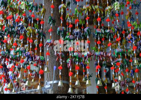 SIRINCE, Izmir, Turkey - January 16, 2022. Various Turkish traditional souvenirs in street shops. Stock Photo