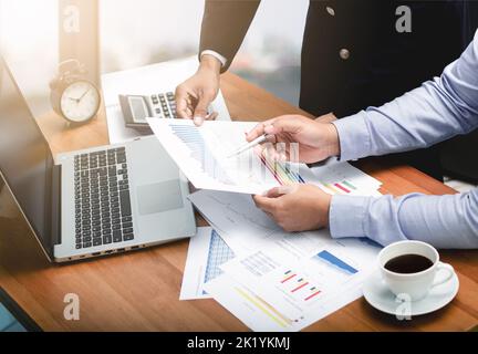 Business team analyzing income charts and graphs,Financial analysis and business performance Stock Photo