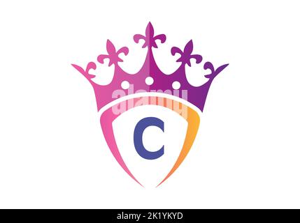 Letter C monogram alphabet With Shield And Crown Logo Template. Stock Vector