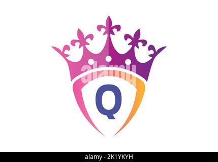Letter Q monogram alphabet With Shield And Crown Logo Template. Stock Vector