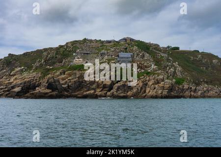 The Minack Theatre viewed from the sea, Porthcurno, Cornwall Stock Photo