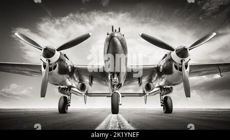 historical warbird on a runway ready for take off Stock Photo