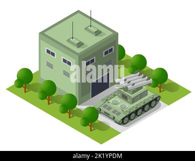 Set of army armed troop isometric armed military transport objects Stock Vector