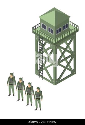 Set of army armed troop soldiers isometric armed military objects Stock Vector