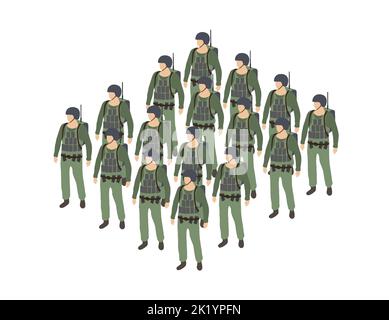 Set of army armed troop soldiers isometric armed military objects Stock Vector