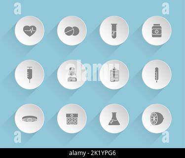 medical vector icons on round puffy paper circles with Stock Vector