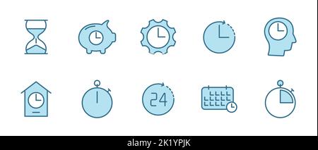 time and clock flat vector icons in two colors Stock Vector