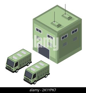 Set of army armed troop isometric armed military transport objects Stock Vector