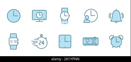 time and clock flat vector icons in two colors Stock Vector