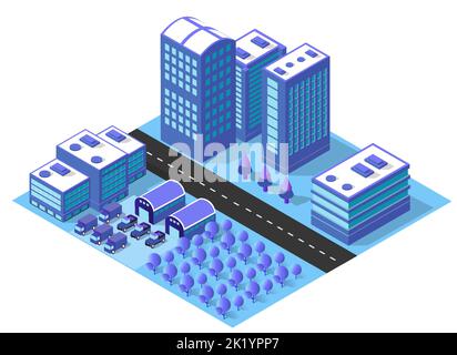 City urban area map Isometric vehicles 3D illustration Stock Vector